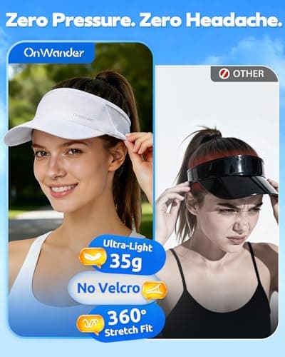 OnWander Sport Sun Visor Hat for Women - Lightweight Stretchy Polyester Spandex Quick Dry Sweatband Wrinkle Resistant - Packable for Golf Running Tennis Hiking Summer Outdoor White - Thumbnail 4