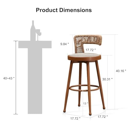 PURPLE LEAF Outdoor Swivel Bar Height Stools Set of 2 Metal Modern Wicker Bar Chairs with Back Aluminum Woven Barstools with Cushions for Kitchen Balcony Garden Indoor Teak - Thumbnail 2