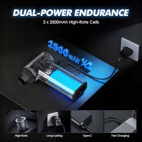 Besrun Electric Air Duster - 110,000 RPM Compressed Air Duster, 120W Cordless Air Blower for Computer Keyboard，House, Outdoor & Car, 3-Speed Rechargeable Mini Turbo Fan, Type-C Fast Charge (X113) - Thumbnail 6