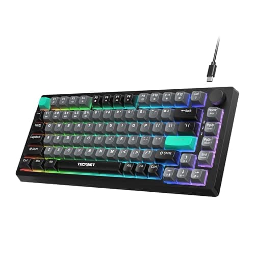 TECKNET Gaming Keyboard, 75% Wired Keyboard, RGB Backlit, 82-Keys with Volume Knob Control, 26 Keys Anti-ghosting, Whisper Quiet Gaming Switch Travel Friendly for Windows Laptop PC Mac-Grey - Image 1