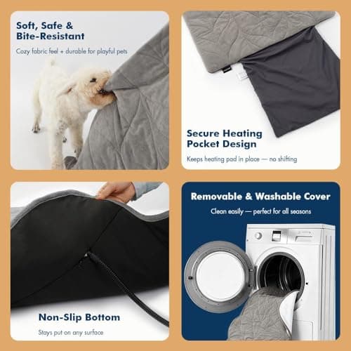 Vagascape Dog Pad (48"x28") - Waterproof Heated Mat & Pet Bed for Indoor and Outdoor Use, Chew Resistant Cord, Machine Washable Cover with Wheat Pattern Quilting, for Cats and Pets - Thumbnail 5