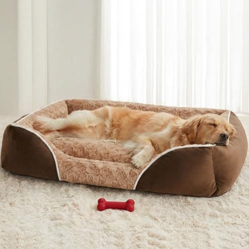 RRPETHOME Dog Beds Large Sized Dog,Washable Rectangle Dog Bed for Medium Dogs,Orthopedic Pet Bed with Anti-Slip Bottom for Large Dogs,Brown,35"x25"x7" - Image 1
