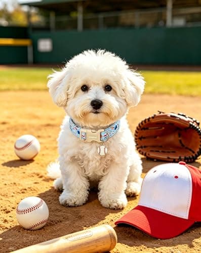 Lionet Paws Light Blue Summer Dog Collar Baseball Collars with Cute Baseballs Pattern Pendant - Female Male Boy Dog Collar for Medium Large Dogs L - Thumbnail 5