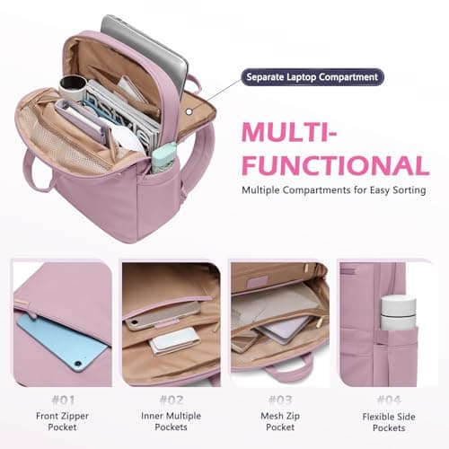 GOLF QUALITY Slim Laptop Backpack for Women, Lightweight Business Backpack for Women Computer Bag Purse for Commuting, Fit 14Inch, Pink Purple - Thumbnail 3