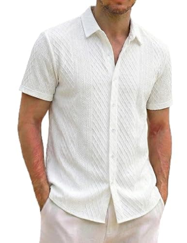 ZAFUL Mens Beach Shirts Outfits Mens Business Casual Shirts Fitted Resort Wear White M - Image 1