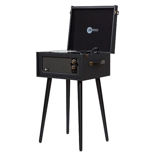 Arkrocket Discovery II 3-Speed Bluetooth Record Player Retro Console Turntable with Built-in Speakers and Removable Legs (Black)