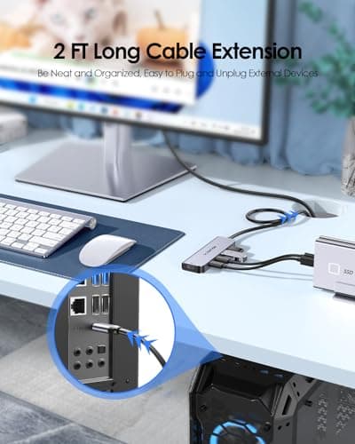 LENTION 4-Port USB C Hub with Long Cable 2FT, USB C Hub Multiport Adapter 4 x Type C 3.2 10Gbps, 100W PD Charging USBC Splitter, Compatible with 2025-2018 MacBook Pro/Air, 2026 MacBook Neo and More - Thumbnail 6