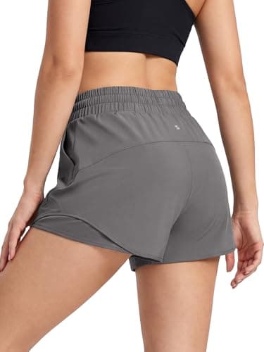 Stelle Women Running Shorts with Pockets High Waisted Drawstring Athletic Workout Quick-Dry Gym Shorts Mesh Liner (Smoke Grey, M) - Thumbnail 2