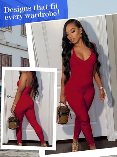 VUTRU Women’s Jumpsuits Sleeveless Cross Strap Sexy Workout One Piece Bodysuit Tummy Control Romper, Red L - Thumbnail 5