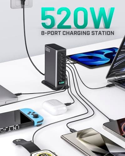 520W USB C Charger Block, 8 Ports GaN Fast Charging Station Hub, PD 100w Type C & USB A Laptop Desktop Charger Adapter for MacBook Air/Pro, DELL, iPhone, iPad, Samsung, Travel Home Office Use - Thumbnail 2