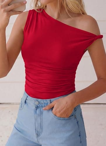 BTFBM Off The Shoulder Tops for Women 2026 Cute Summer Casual Sleeveless Slim Fit y2k Spring Outfits Going Out Tank Top(Red, Small) - Thumbnail 6