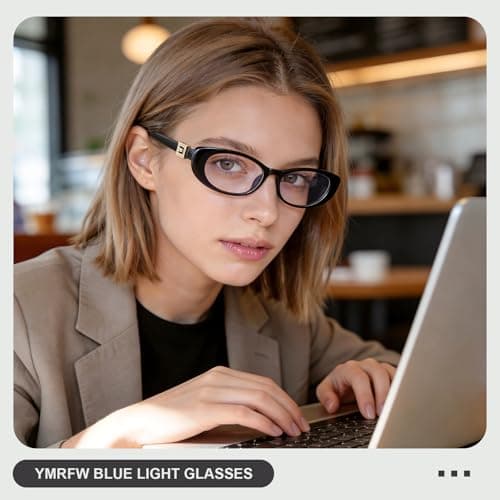 YMRFW Oval Blue Light Blocking Glasses for Women Retro 90s Glasses Computer TV Eyeglasses Anti Eyestrain - Thumbnail 2
