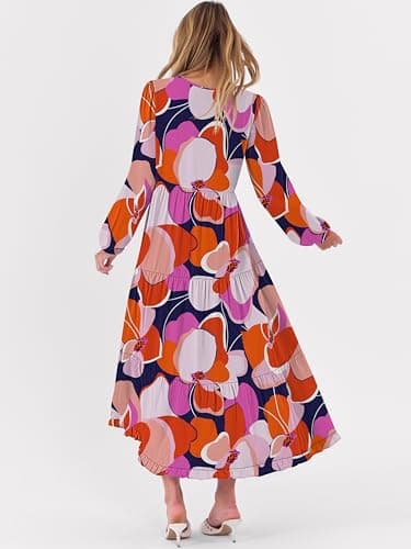 ANRABESS Womens Long Sleeve Boho Maxi Dress 2026 Fall V Neck Floral Striped Casual Loose Fit Beach Vacation Dresses Print Floral Butterfly Small - Thumbnail 5