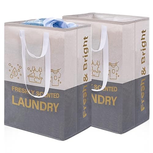 ELONG HOME 2 Pack Laundry Baskets, 92L Freestanding Laundry Basket with Handles, Waterproof Tall Collapsible Clothes Hamper for Dorm, Bedroom, Bathroom - Image 1
