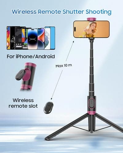 ACKIMA 67" Selfie Stick Tripod, All in One Phone Tripod with Wireless Remote, Extendable Compact Tripods Portable Travel Stand for iPhone Android Selfie/Video Recording/Live Stream/Vlog - Thumbnail 4