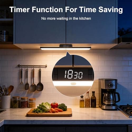 Under Cabinet Lighting with Remote & Timer, Closet Lights Motion Sensored Rechargeable 5000mAh Battery 300LM Kitchen Lighting, Under Counter Motion Lights for Kitchen 72 Magnetic Led Light Bar(Black) - Thumbnail 4