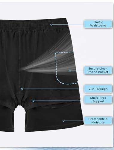 Arolina Mens Bathing Suits Swim Trunks Compression Liner 7 Inch Zipper Pockets Swimwear Board Shorts Black XX-Large - Thumbnail 3