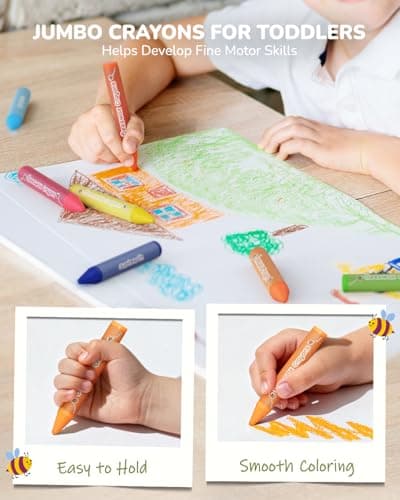 JUPITEARTH 24 Non-Toxic Beeswax Crayons, Jumbo Crayons for Toddlers 1–3, Silky & Washable, Easy to Hold & Safe for Kids, Mess-Free Coloring for Preschool Art Supplies, Ages 2–4 & 4–8 - Thumbnail 5