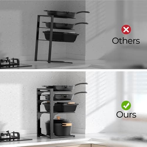 MUDEELA Pots and Pans Organizer under Cabinet 15.75" Tall, 4-Tier Heavy Duty Pan Organizers inside Cabinet Kitchen Storage, Adjustable Pot Rack Holds up to 88 LB Cast Iron Skillets Shallow Cookware - Thumbnail 5