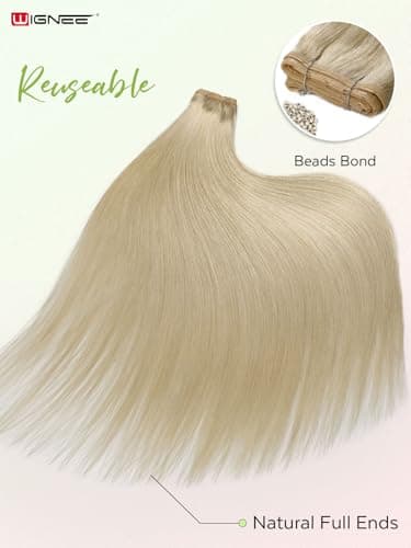 WIGNEE OVO Blonde 613 Human Hair Extensions 2 PCS | Warm Golden Undertones, No Glue Double Layer PU Base | Trimmable & Reusable 13x16" Wefts for Short/Thin Hair | Salon Quality - Thumbnail 6