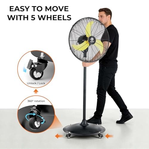FUGOO 20" Whisper-Quiet Industrial Pedestal Fan - Brushless DC Motor, 4000 CFM Waterproof Heavy Duty Fan with Remote, Energy Efficient for Garage, Warehouse, Patio, Commercial - Thumbnail 6