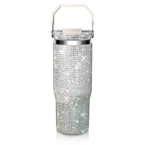 Bling Rhinestone Studded Tumbler with Top Handle, Bling Cups Stainless Steel Water Bottle Diamond Glitter Tumbler for Women - Birthday Gifts for Women, Mom,Get Well Soon Gifts (Northern light) - Image 1
