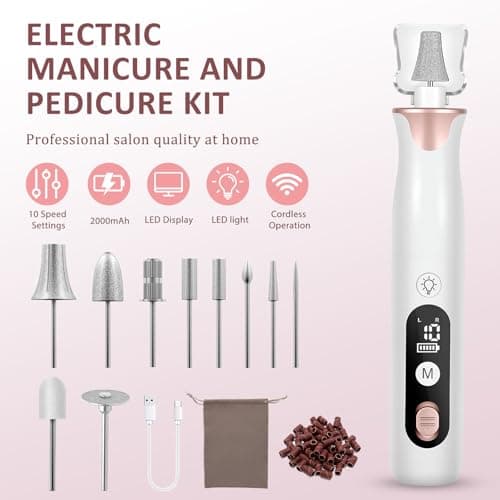 ZABOUL Electric Nail Drill Kit Cordless Professional Manicure Pedicure Nail File Buffer for Acrylic Nails Gel Polishing Removing Manicure Salon Home with Nail Drill Bits Sanding Bands - Thumbnail 2