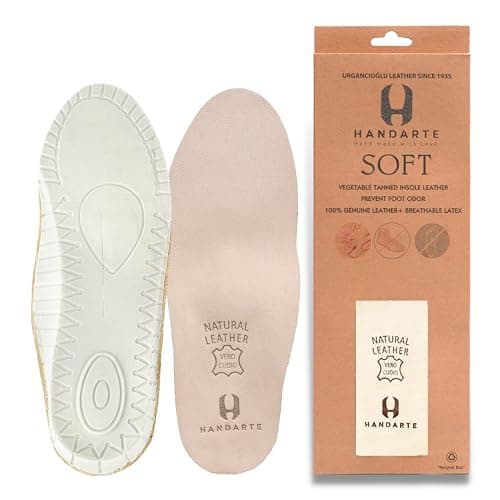 HANDARTE Leather Orthopedic Insoles | Padded Comfort Shoe Inserts for Women | 100% Natural Goatskin - ChromeFree, Anti Sweat & Anti-Odor - Suitable for No-Socks (US W8 | EU39) - Image 1