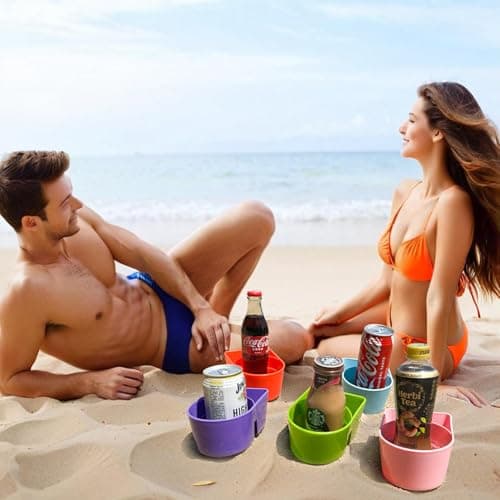 YISARSH Beach Cup Holders, Large Capacity Sand Drink CupHolders for Phones and Small Beach Accessories, Beach Trips Must Haves, Pink Orange Teal Blue(Pack of 4) - Thumbnail 5