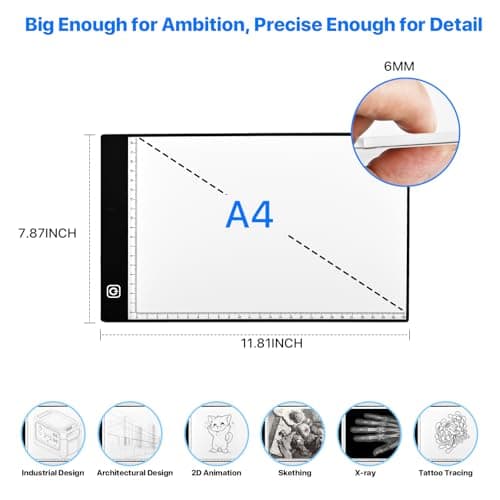 A4 LED Light Box for Tracing and Drawing - Ultra Thin Adjustable Light Table, USB Trace Light UP Pad Screen, Small Copy Board Tracer for Kids Artists, Sketching, Stenciling, and Art Crafting. - Thumbnail 6