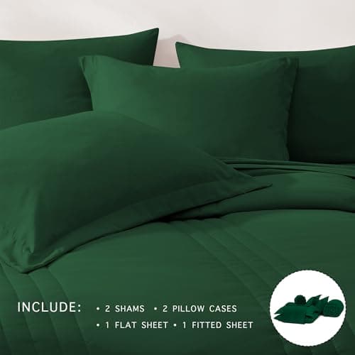 Monbix King Size Comforter Set - 7 Pieces Bed in a Bag King, Emerald Green Bedding Sets with Comforter, All Seasons Comforter Bed Set with Sheets, Pillowcases & Shams - Thumbnail 4