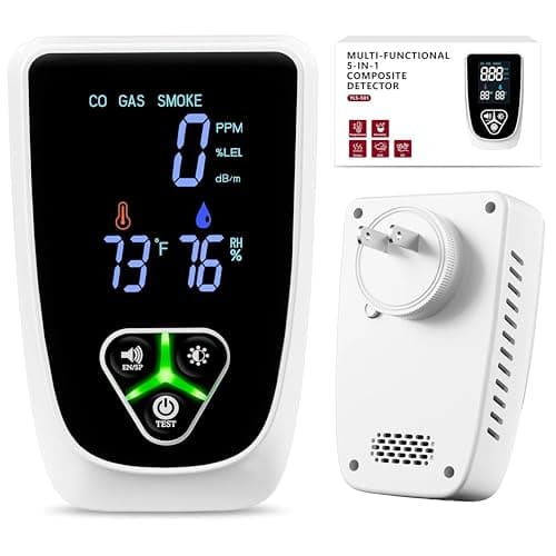 5-in-1 Plug in Gas & Smoke & Carbon Monoxide Detector, Combination CO Alarm with Temperature(°F) & Humidity HD Screen Supports English/Spanish Ideal for Home, RVs, Apartment
