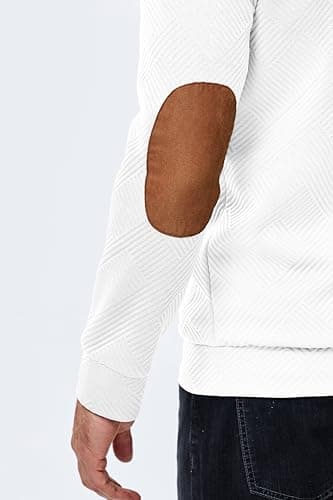 JMIERR Hoodies for men Casual Cotton Textured Long Sleeve Quarter Collar Drawstring Button Early Fall Fashion Pullover Hooded Fall Sweatshirts, S, White - Thumbnail 6
