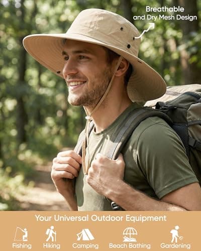 Sun Hats for Men Fishing Hat Outdoor Hiking Beach Summer Hats (Khaki) - Thumbnail 3