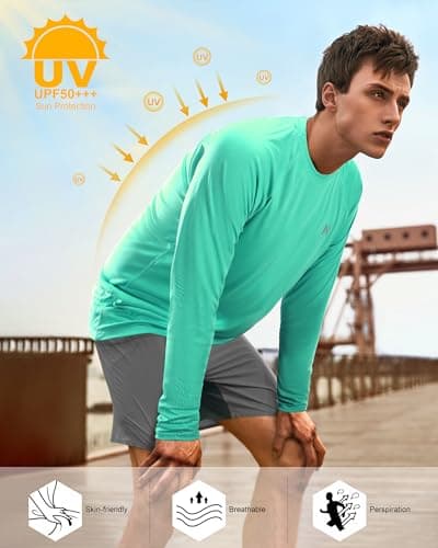 isnowood UPF 50+ Swim Shirts for Men, Sun Protection Short Sleeve Rash Guard Mens Quick Dry Surf Athletic Beach Shirt Mint Green - Thumbnail 4