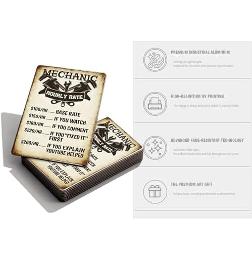 Vintage Garage Sign for Men – Funny Metal Tin Sign , Classic Car Garage Decor & Man Cave Wall Art, Retro Shop Sign, Vintage Metal Signs for Garage, 8 x 12 Inch Work Shop Accessories Mechanic Hourly Rate Metal Tin Sign - Thumbnail 3