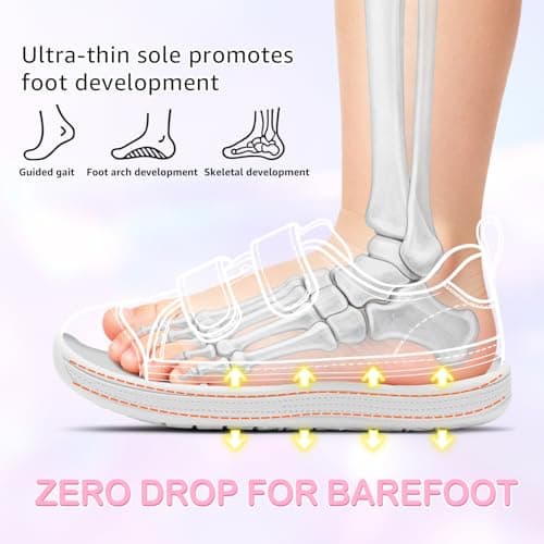 noorkiz Wide Toe Box Toddler Girls Shoes Zero Drop Glitter Barefoot Shoes Non-Slip Comfort Kids Sneakers Lightweight First Walking Shoe for School Daycare Crystal Pink Toddler Size 9 - Thumbnail 5