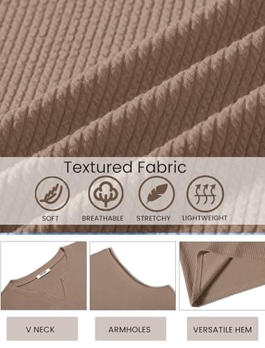 COOFANDY Mens Casual Knit Tank Sleeveless v Neck tee Shirts Textured Beach Breathable Tanks, Khaki, XX-Large - Thumbnail 4