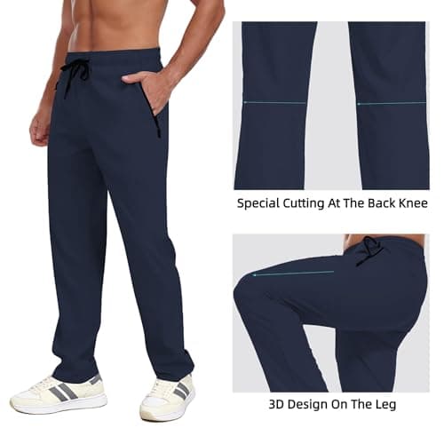 Mens Hiking Pants Sweatpants Water Resistant Quick Dry Lightweight UPF 50+ Cargo Elastic Waist Drawstring Casual Work Athletic Travel Golf Running Navy Blue XXL - Thumbnail 6