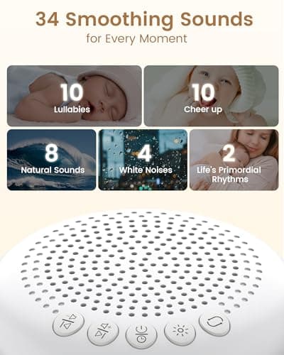 Glocusent 3-in-1 Portable Baby Sound Machine, White Noise Machine for Sleeping, Night Light & Phone Connected Speaker 34 Sounds Timing Function 1000mAh Large Battery Designed for Travel - Thumbnail 2