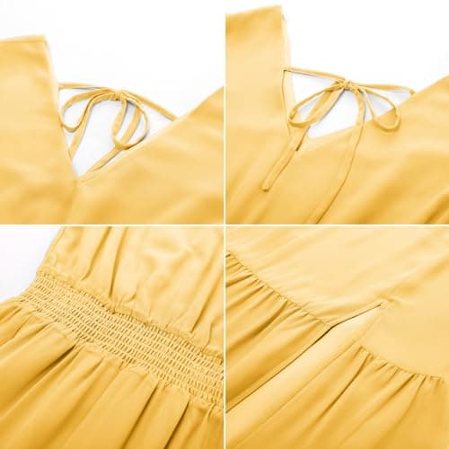 GRACE KARIN 2026 Womens Summer Dresses V Neck Ruffle Sleeve Floral Boho Beach A-Line Dress Light Yellow-Plain Small - Thumbnail 4