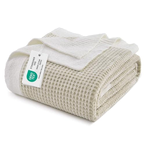 BEDELITE Chenille Waffle Throw Blanket for Couch Bed Office Chair, Cozy Soft Fuzzy Farmhouse Boho Knit Throw Blanket,Ideal for Gifting and Home Decor, Beige 60"x80" - Image 1