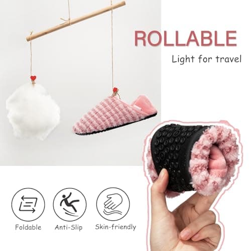 ATHMILE House Slippers for Women Men Indoor Barefoot Slippers Socks Furry Slip on House Shoes Cozy Comfy for Home Bedroom Travel Yoga Women 8-8.5 Pink Striped - Thumbnail 5