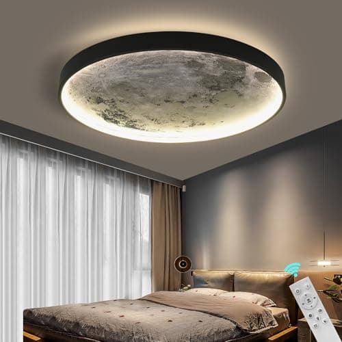 AHAWILL Flush Mount Led Dimmable Ceiling Light Fixture with Remote Control,23.6 "Wall Mounted Decorative Moon Ceiling Light for Bedrooms and Living Rooms.(50W)