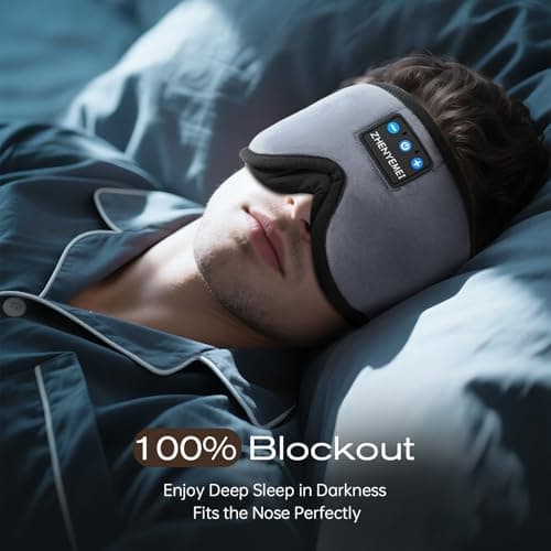 ZHENYEMEI 3D Sleep Mask with Bluetooth Headphones, Sleeping Headphones for Side Sleepers, Wireless Music Eye Mask with Ultra-Thin Stereo Speakers for Men, Women, Tech Gifts, Grey - Thumbnail 3