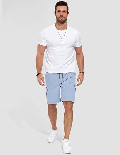 AUSELILY MEN Mens Cargo Shorts Drawstring 9 inch Casual Outdoor Work Relaxed Fit with Pockets Sky Blue 2XL - Thumbnail 3