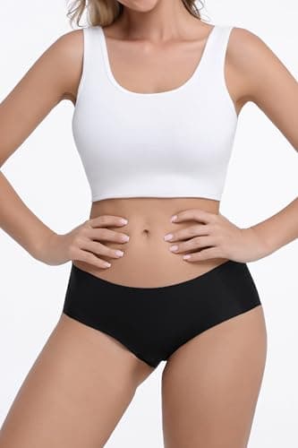 OWNFUN Black Seamless Underwear Womens Laser Cut Underwear No Show Hipster Panties Mid Waisted Full Coverage Hipster Panties 3-Pack - Thumbnail 3