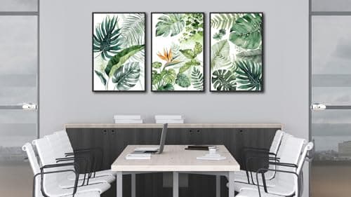 Large Framed Botanical Wall Art Canvas Prints Set of 3, Tropical Plants Pictures Foliage Bird of Paradise Art, Green Leaf Bohemian Painting Artwork for Living Room Bedroom Office Decor 24"x36"x3 - Thumbnail 5