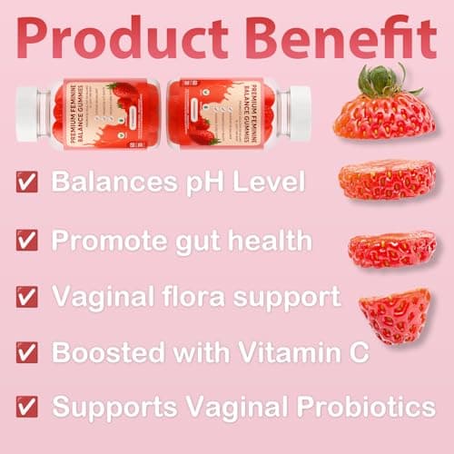 DEXOV Vaginal Probiotic Feminine Gummies for Women – pH Balance Support & Vitamin C, Strawberry Flavor, Vegan, Sugar-Free, Non-GMO, 60 Gummies (30 Servings) - Thumbnail 4