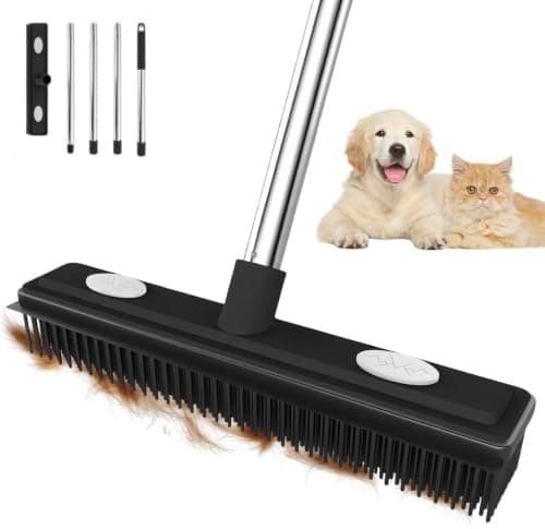 Thamtu Carpet Rake Reusable Pet Hair Remover Rubber Broom with Squeegee for Pet Hair Removal Tool 59" Long Handle Cat and Dog Hair Remover for Area Rugs, Carpet, Hardwood Floor, Tile